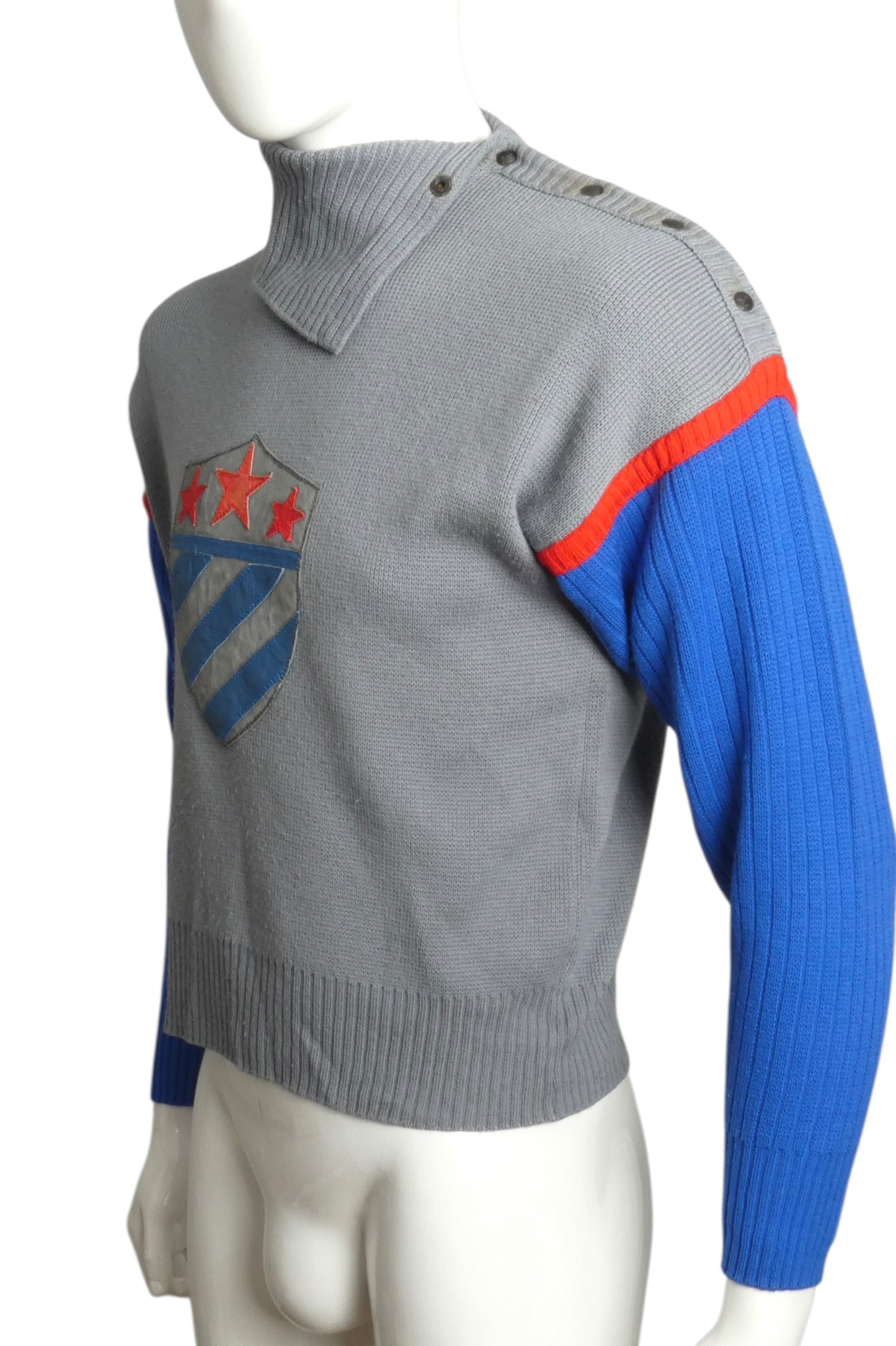 1980s Wool & Leather Sweater, Size Medium