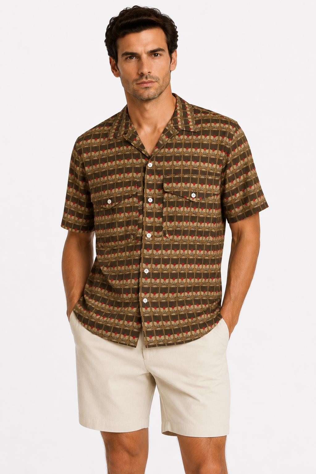 1990s Olive Cotton Canned Food Shirt, Size-Medium