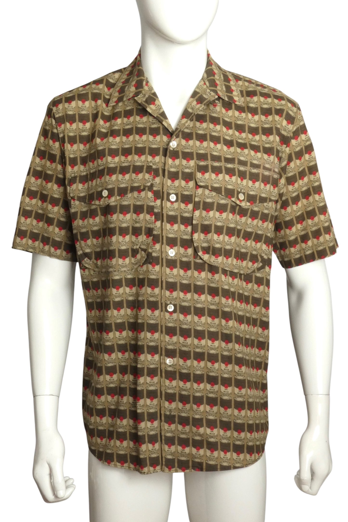 1990s Olive Cotton Canned Food Shirt, Size-Medium