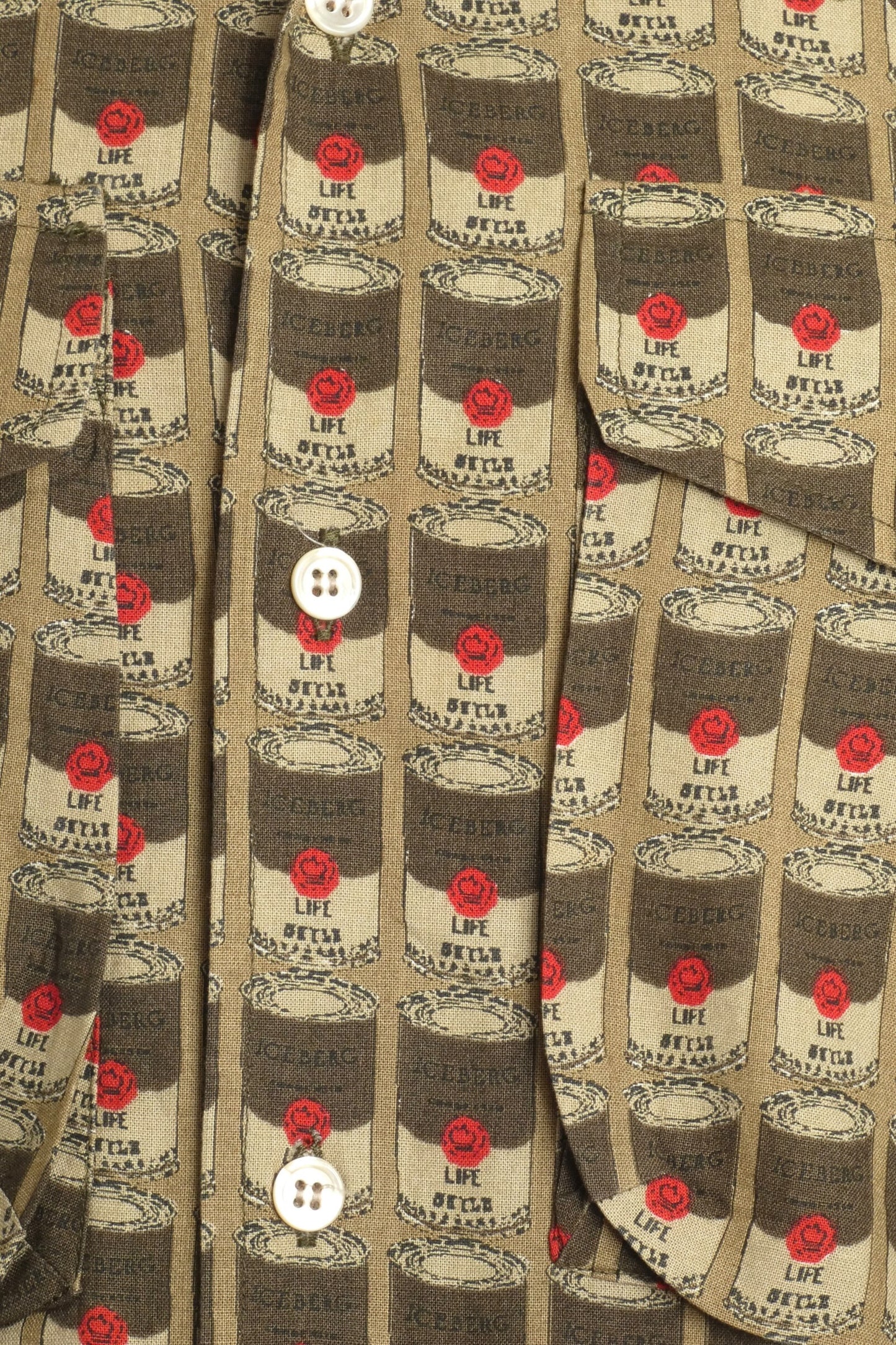 1990s Olive Cotton Canned Food Shirt, Size-Medium