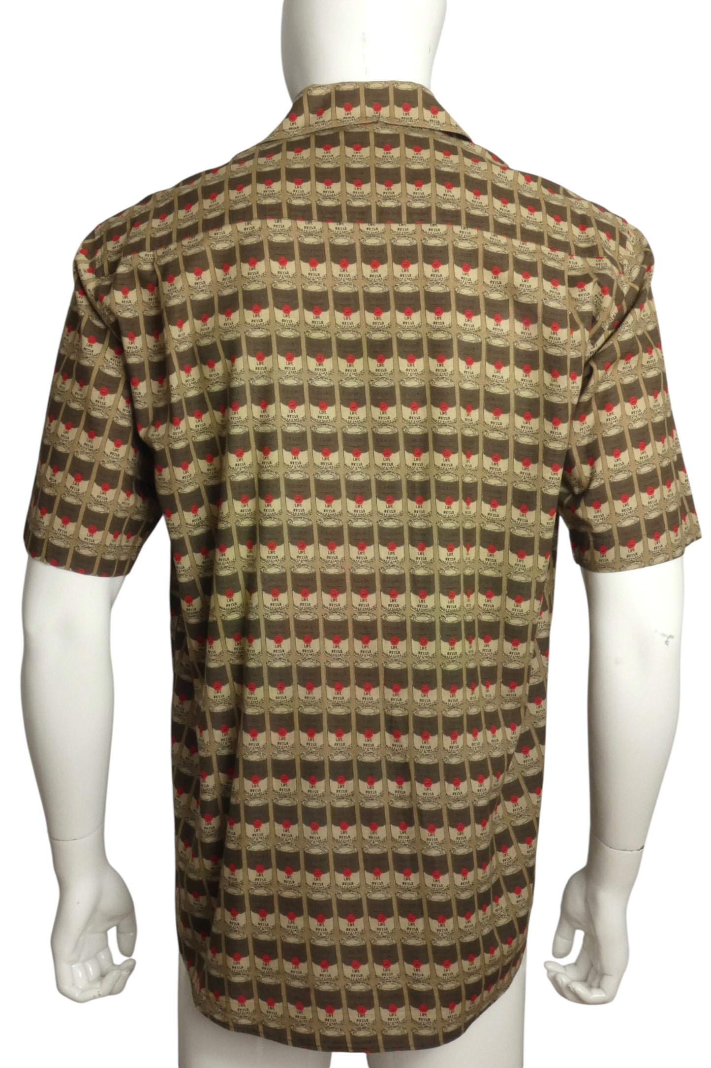 1990s Olive Cotton Canned Food Shirt, Size-Medium