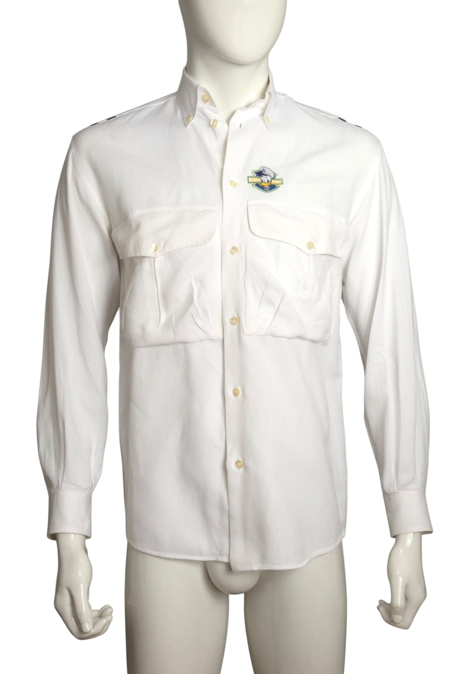 1990s White Cotton "Donald Duck" Oxford Shirt, Size-Medium