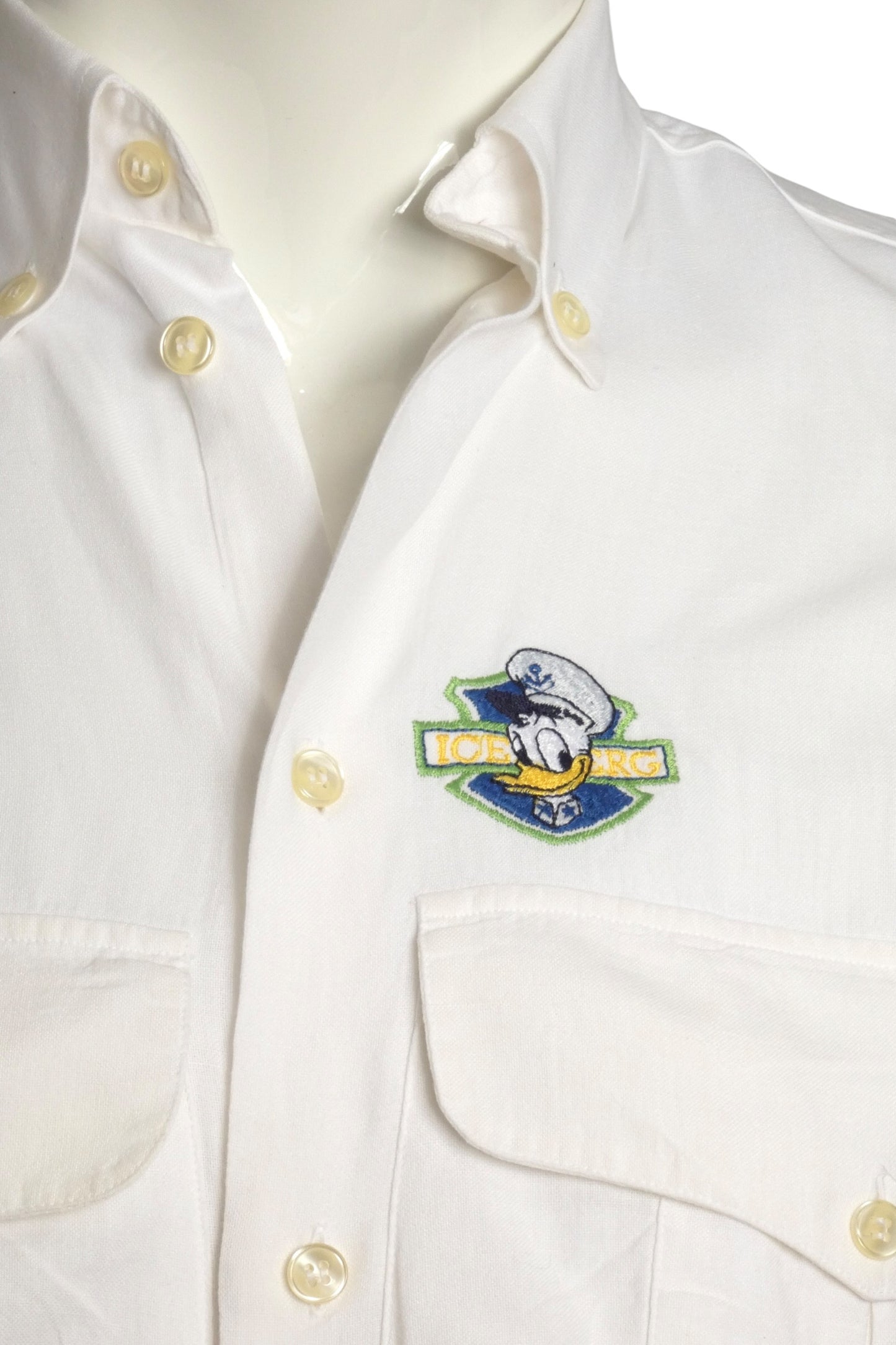 1990s White Cotton "Donald Duck" Oxford Shirt, Size-Medium