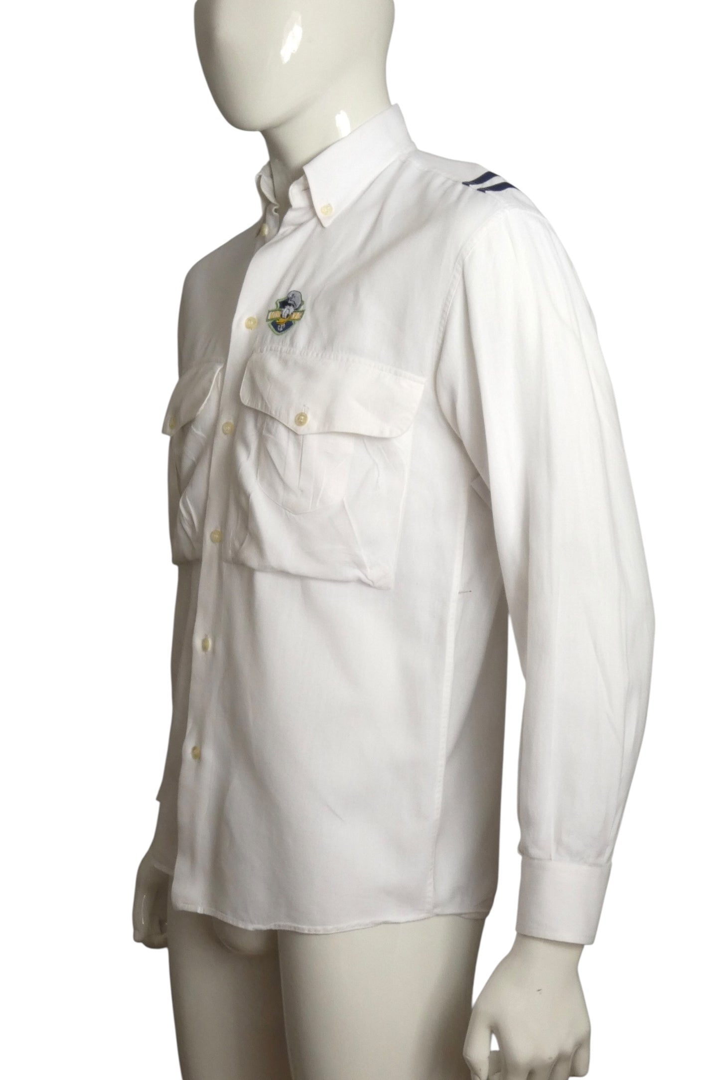 1990s White Cotton "Donald Duck" Oxford Shirt, Size-Medium