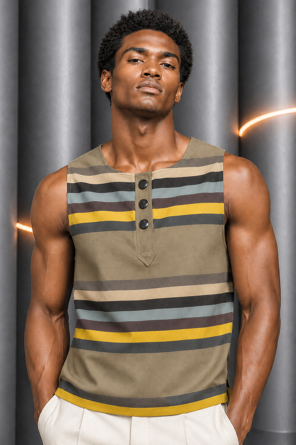 2009 Cotton Stripe Sleeveless Shirt, Size Large