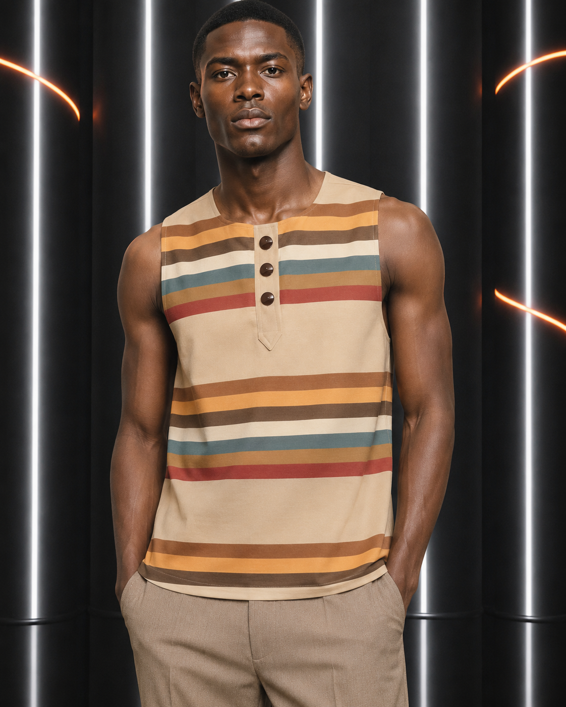 2009 Cotton Stripe Sleeveless Shirt, Size Large
