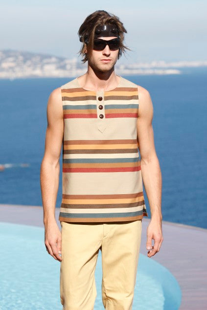 2009 Cotton Stripe Sleeveless Shirt, Size Large