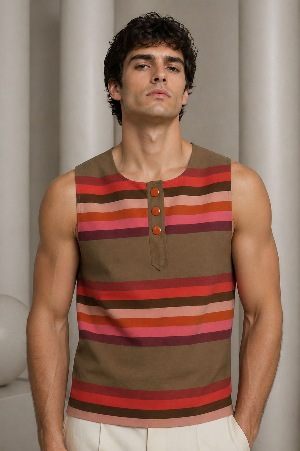 2009 Cotton Stripe Sleeveless Shirt, Size Large
