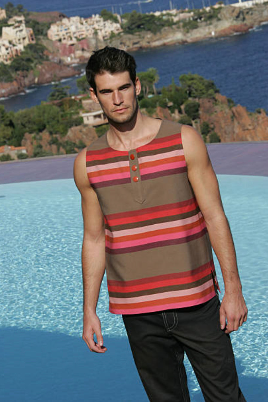 2009 Cotton Stripe Sleeveless Shirt, Size Large