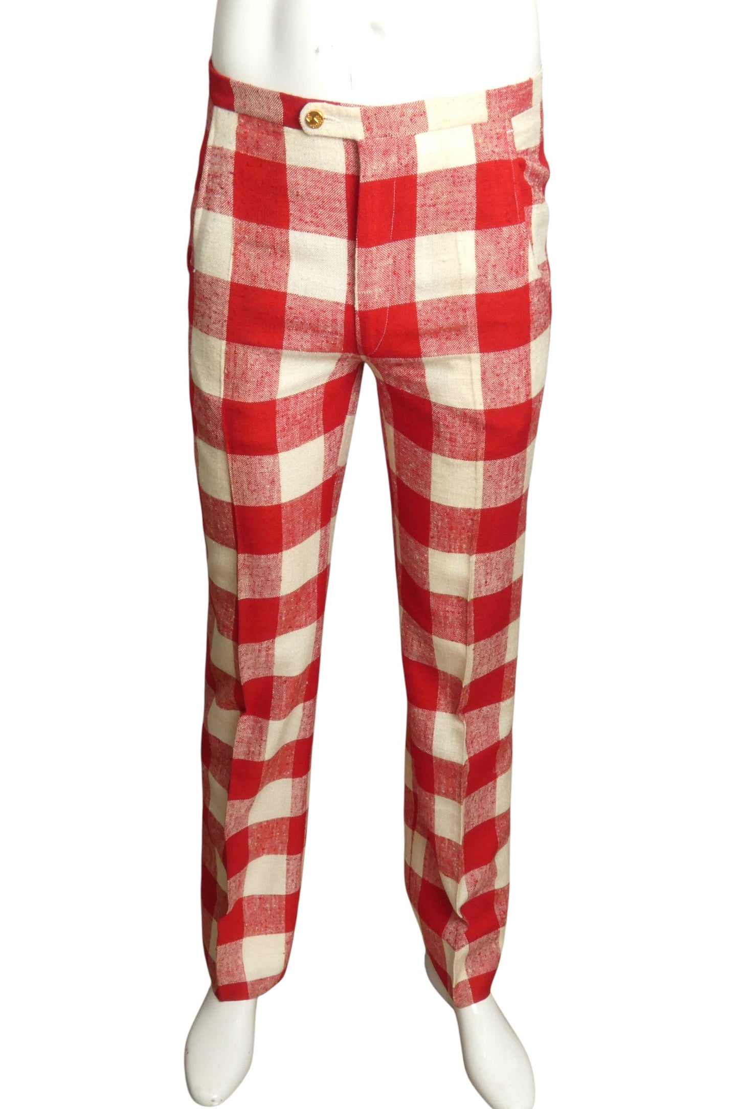 1970s Linen Check Pants, Waist 28
