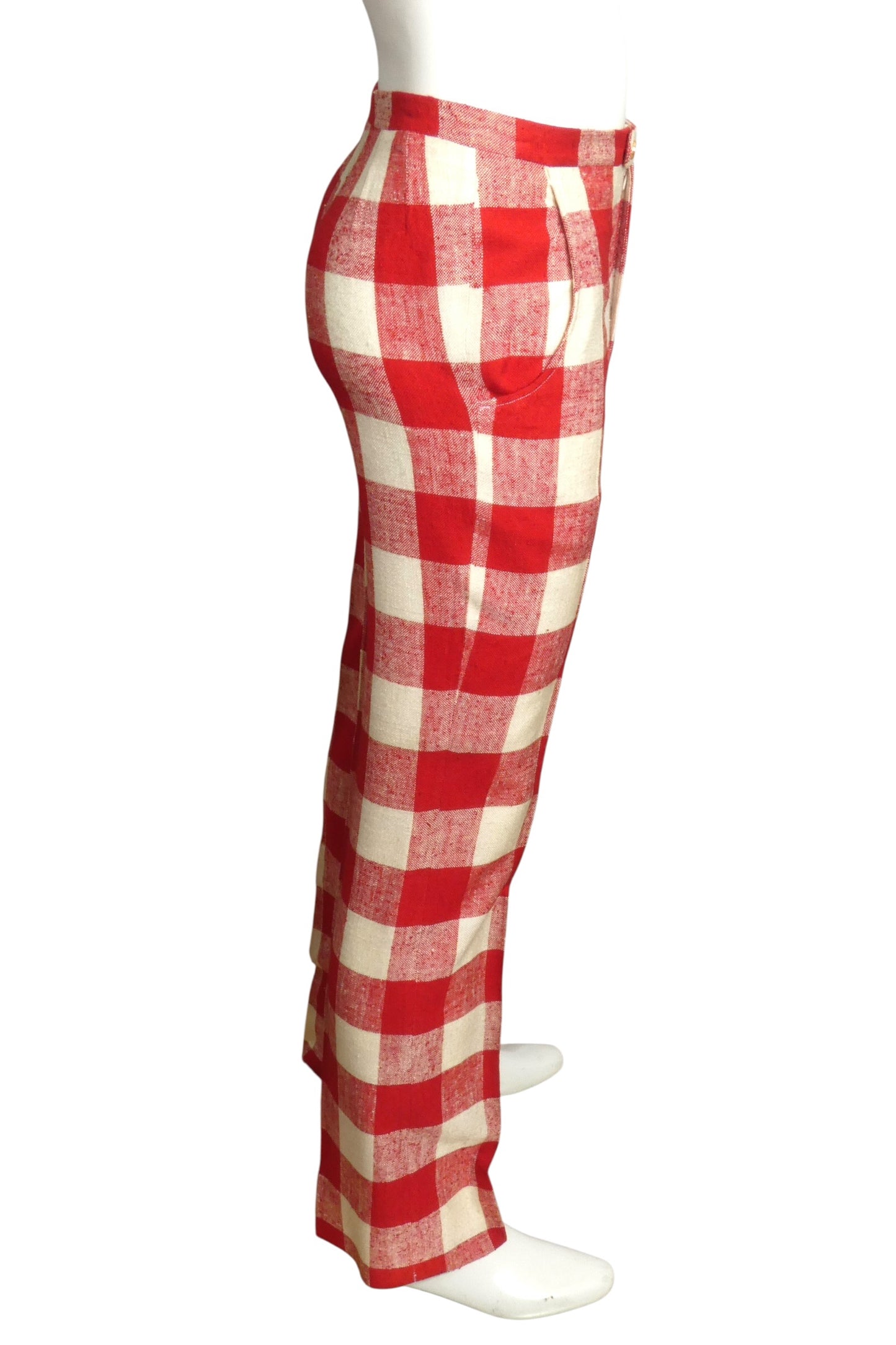 1970s Linen Check Pants, Waist 28
