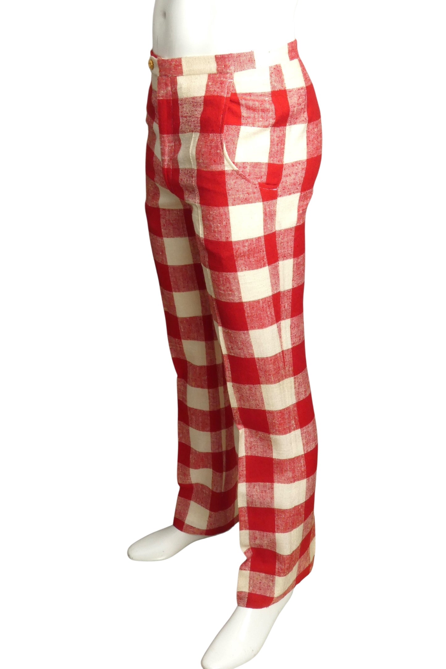 1970s Linen Check Pants, Waist 28