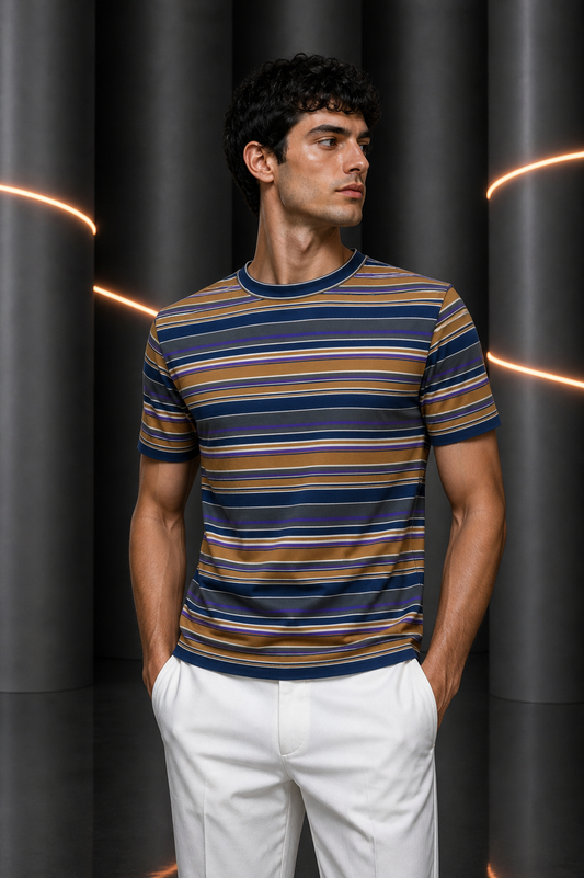 2007 Cotton Striped Knit T-Shirt, Size Large