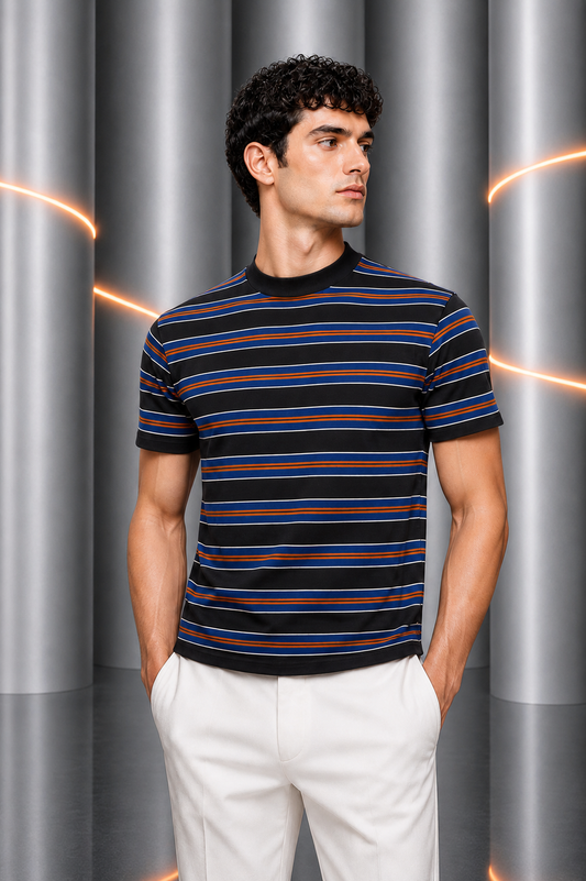 2007 Cotton Striped Knit T-Shirt, Size Large