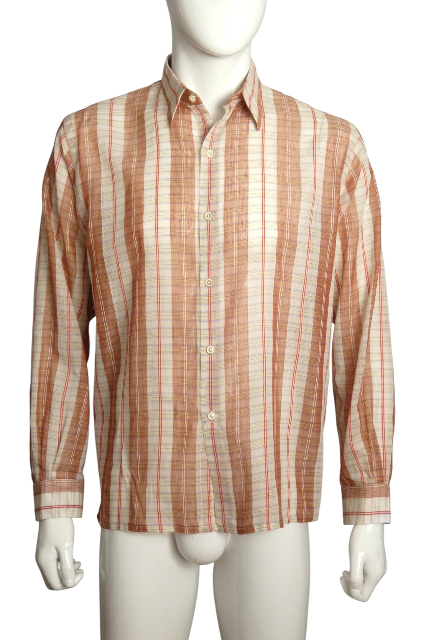1970s Batiste Plaid Shirt, Size-Large