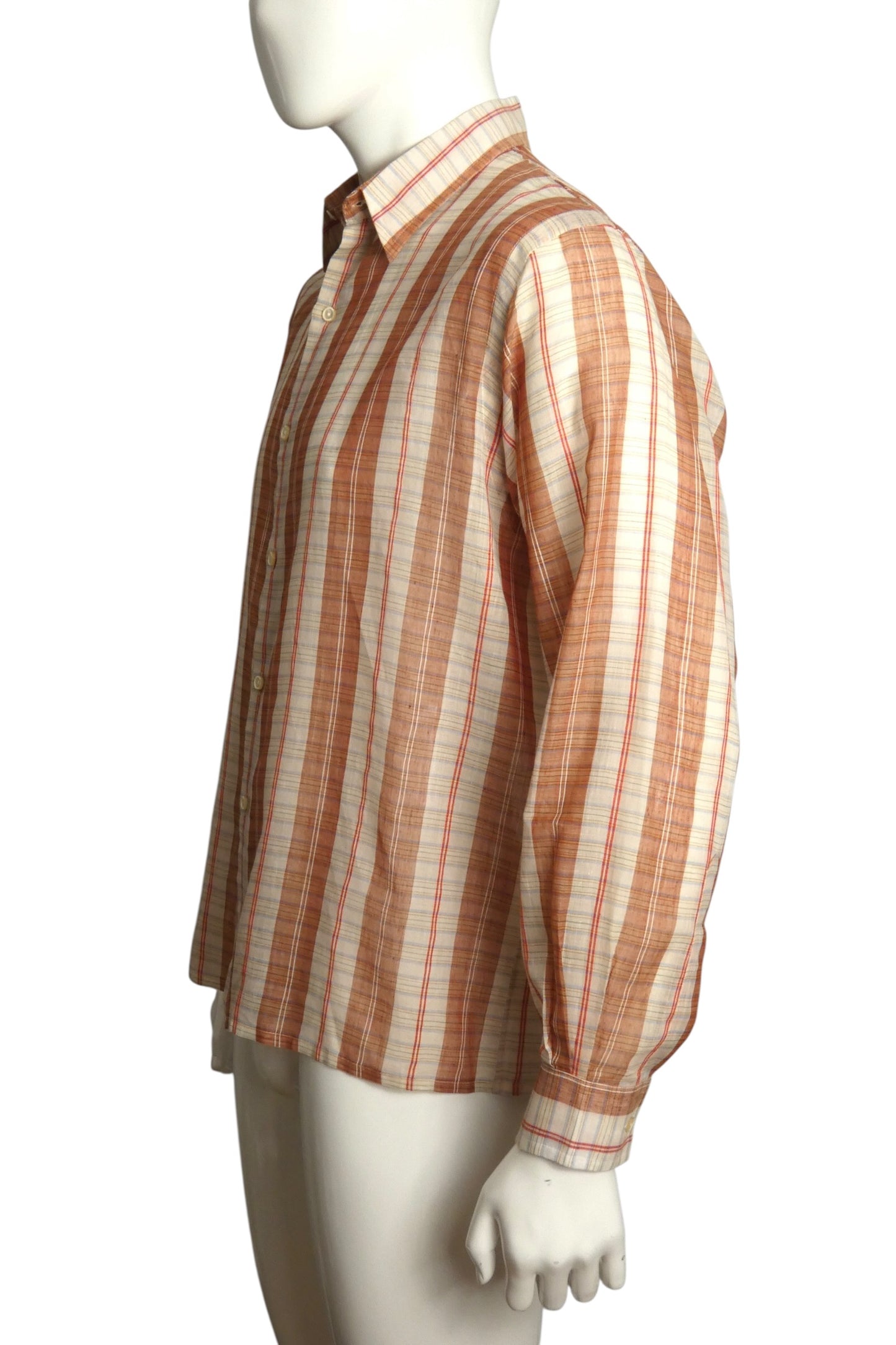 1970s Batiste Plaid Shirt, Size-Large