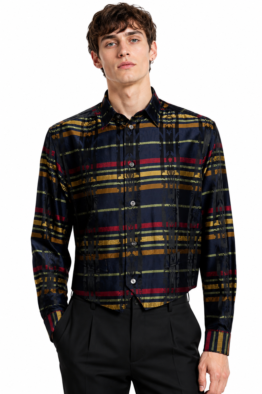 1980s Silk Plaid Shirt-Jac, Size-Medium