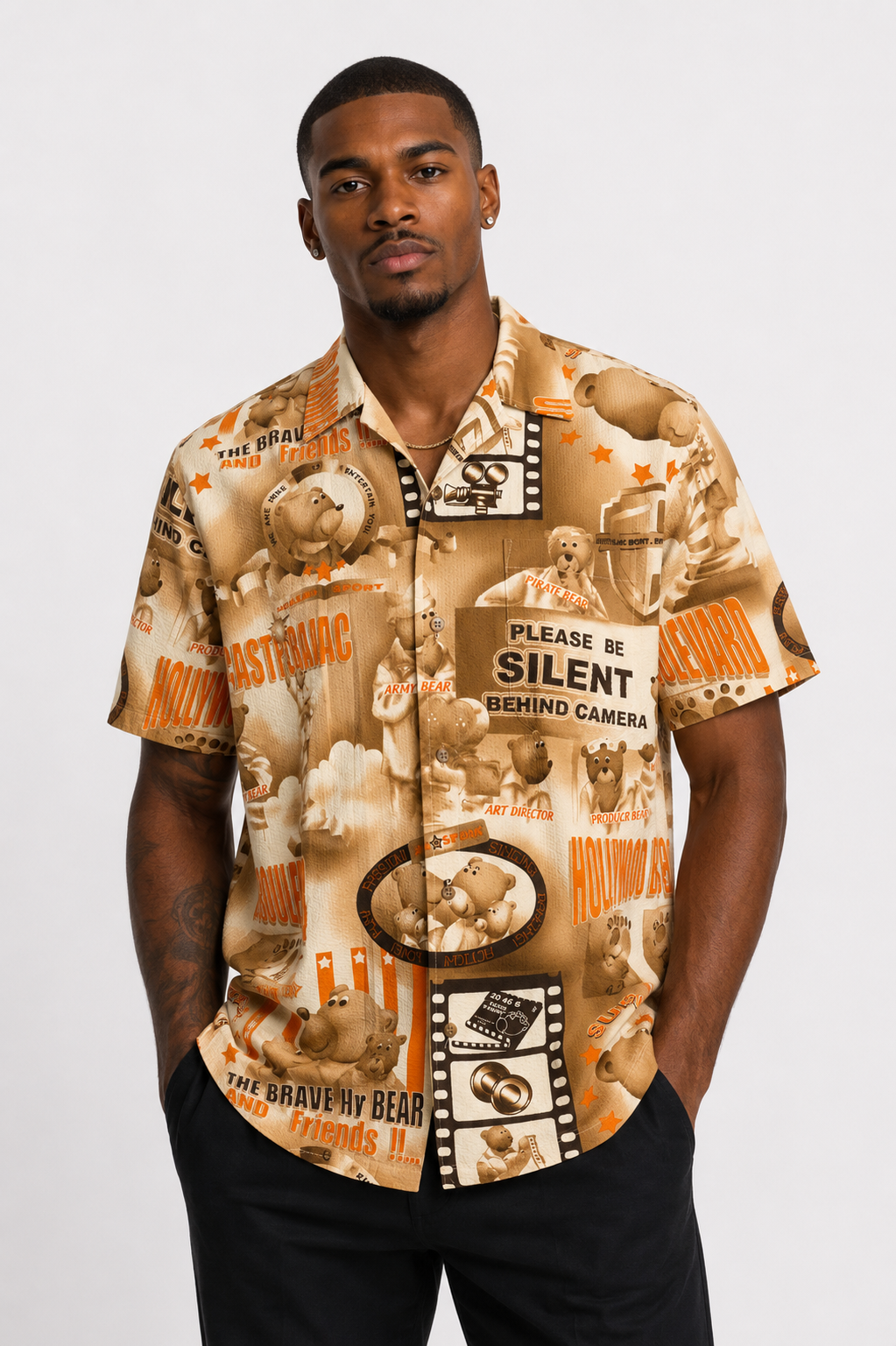 1990s Printed Seersucker Cotton Shirt, Size-Large