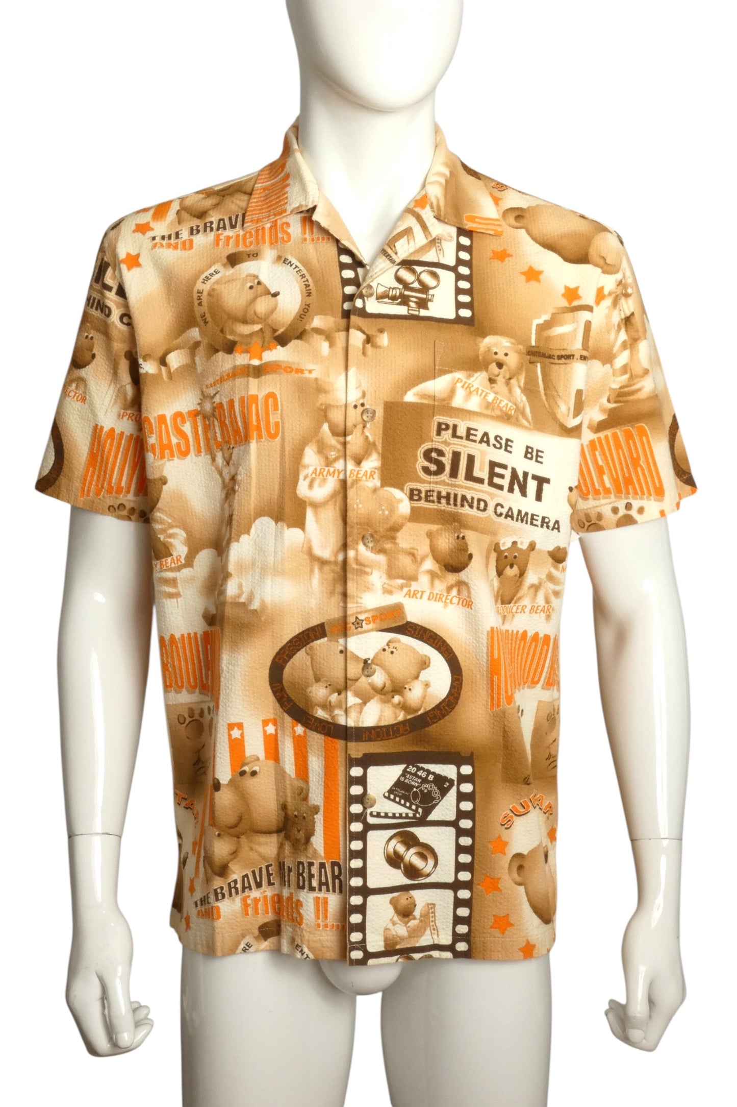 1990s Printed Seersucker Cotton Shirt, Size-Large