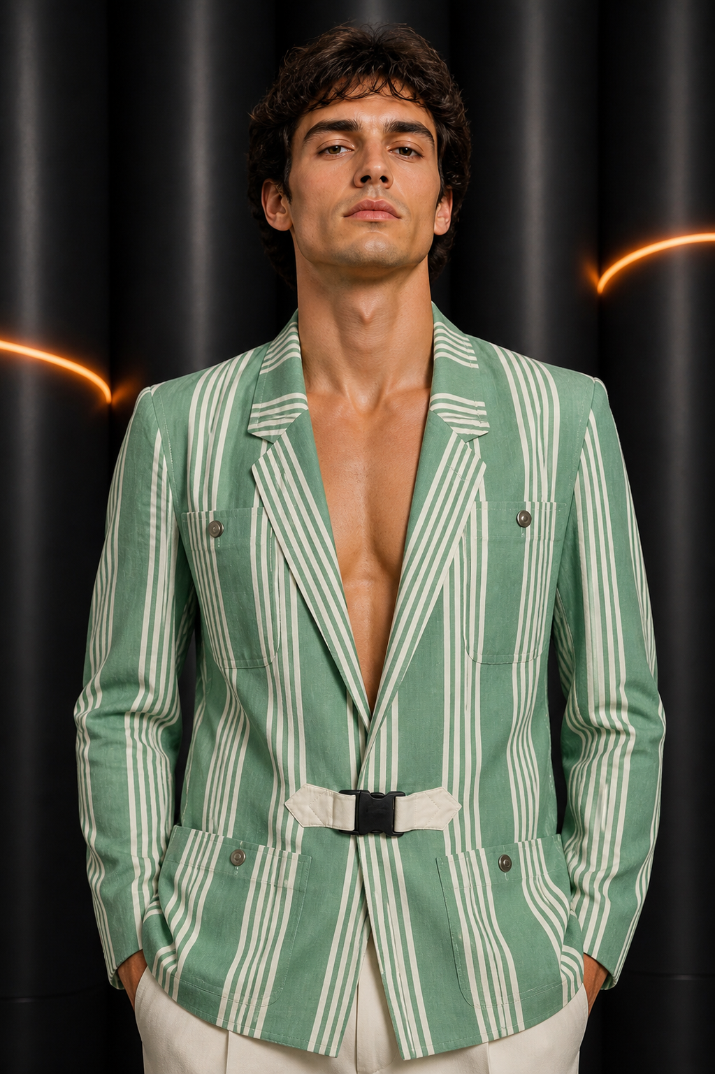 2013 Cotton Stripe Blazer, Size Large