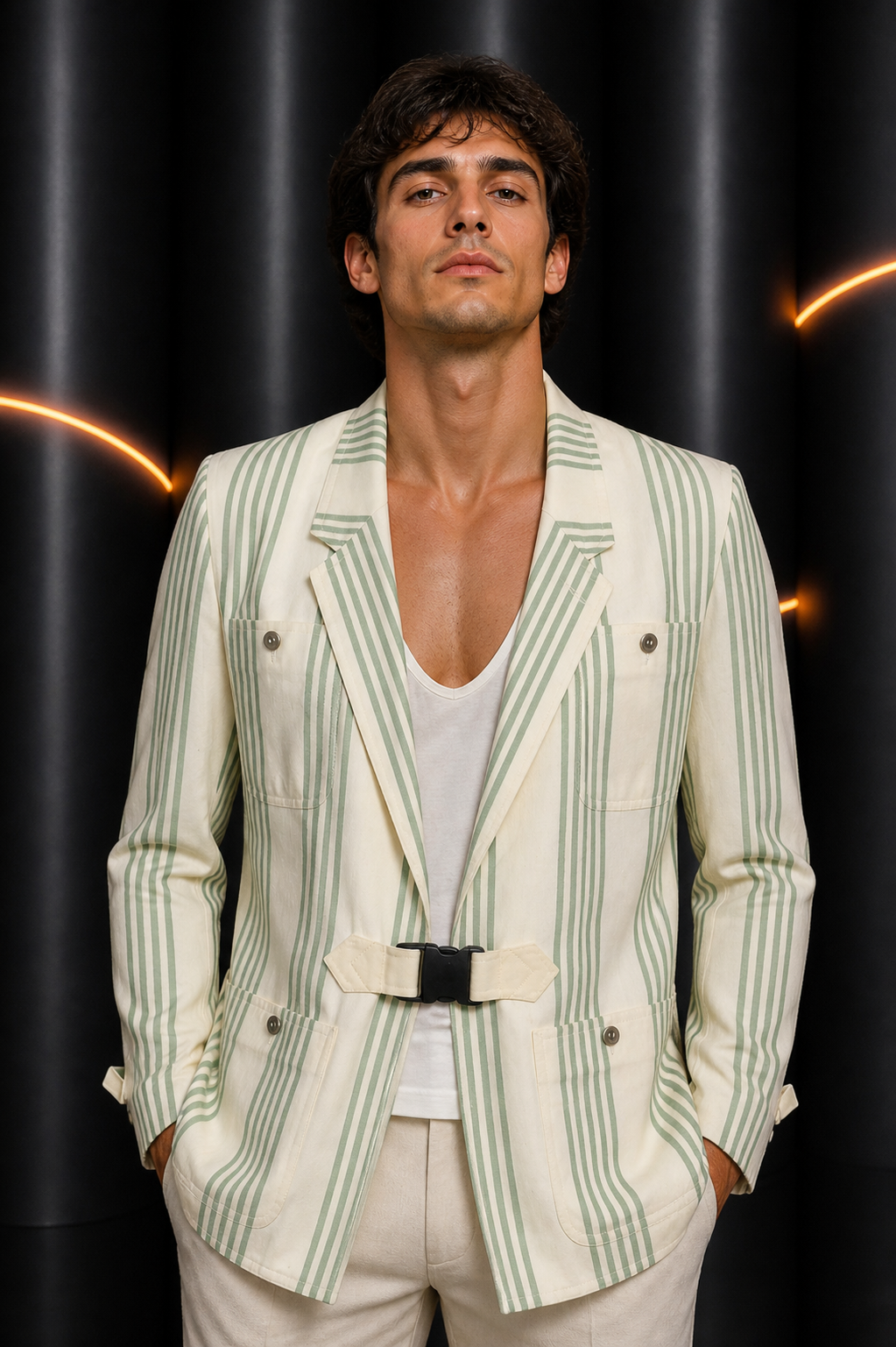2013 Cotton Stripe Blazer, Size Large