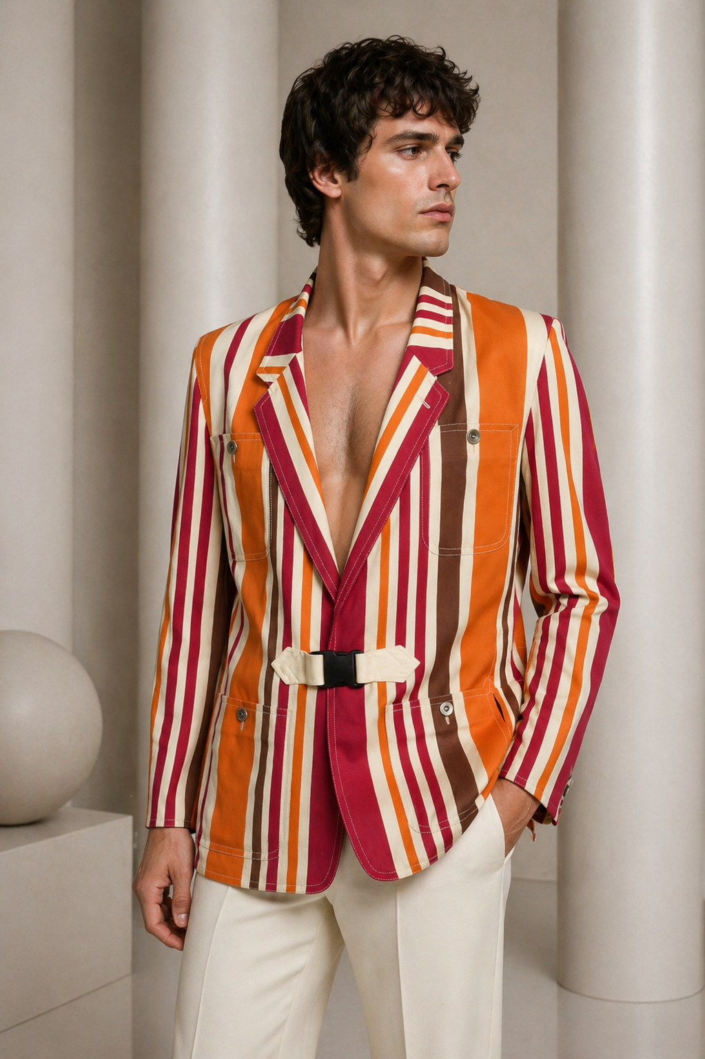 2013 Cotton Stripe Blazer, Size Large