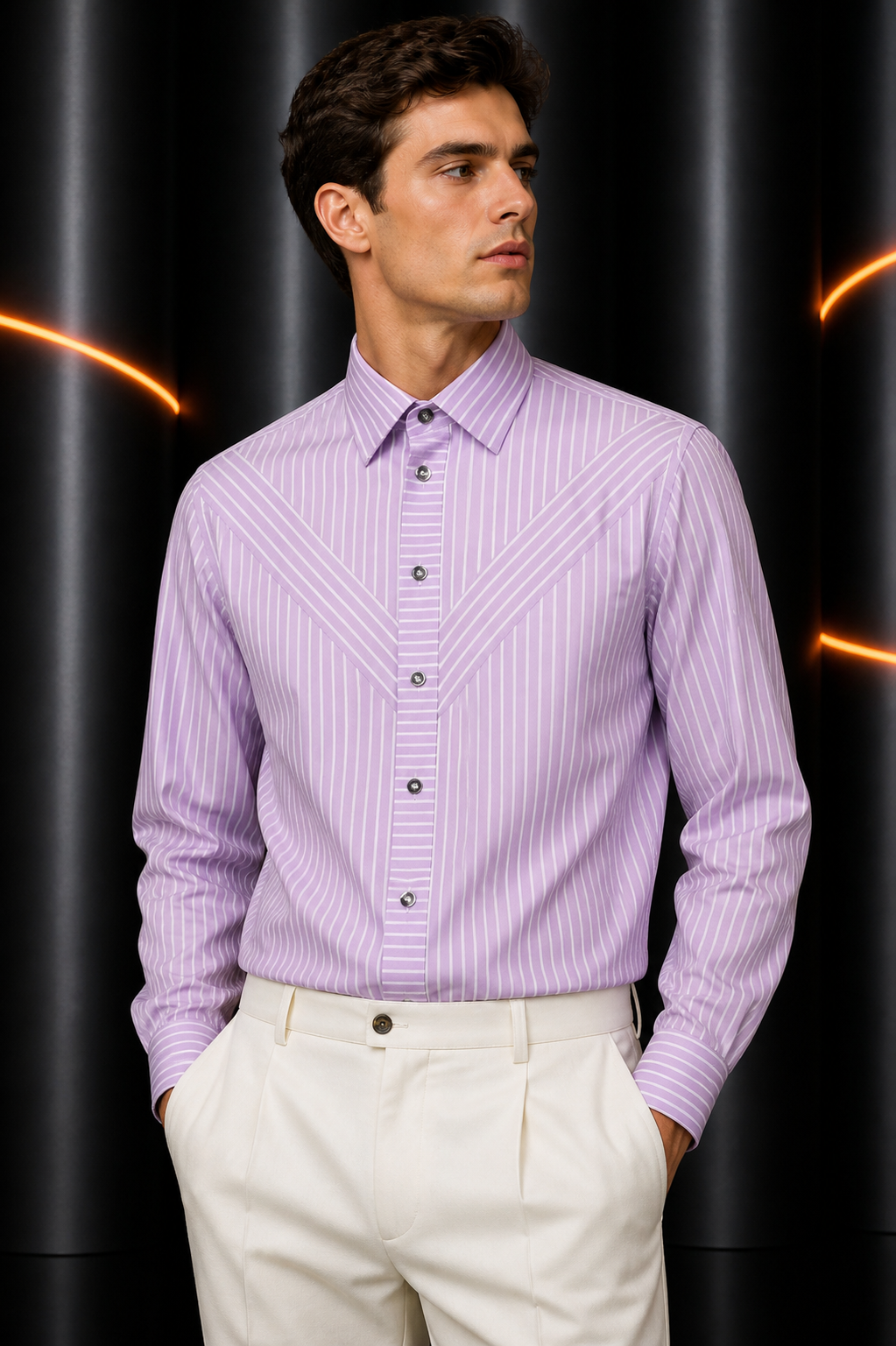 1997 Cotton Stripe Dress Shirt, Size-Large