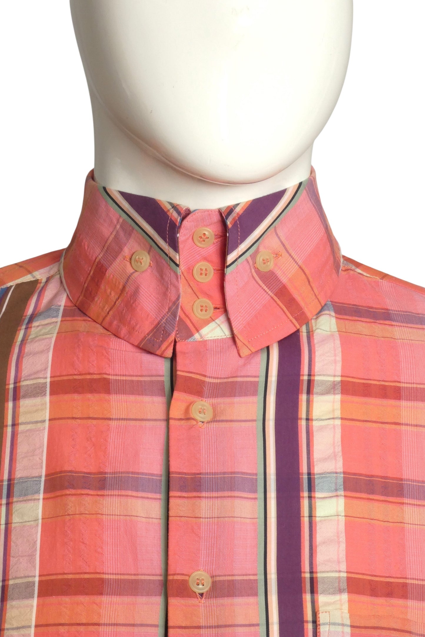 Coral Cotton Plaid Shirt, Size-Large