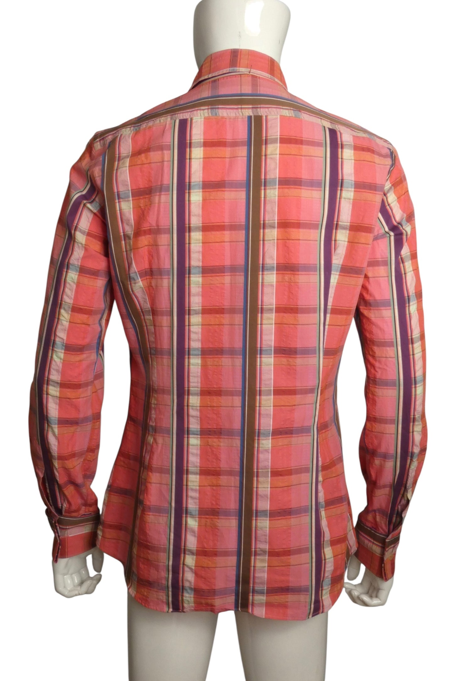 Coral Cotton Plaid Shirt, Size-Large