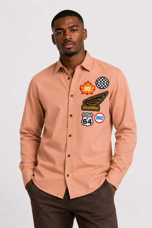 DSQUARED2 - NWT Peach Cotton Patch Shirt, Size-XLarge