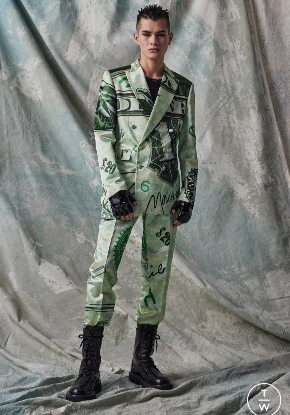 2023 Green Satin Dollar Print Blazer, Size-Medium