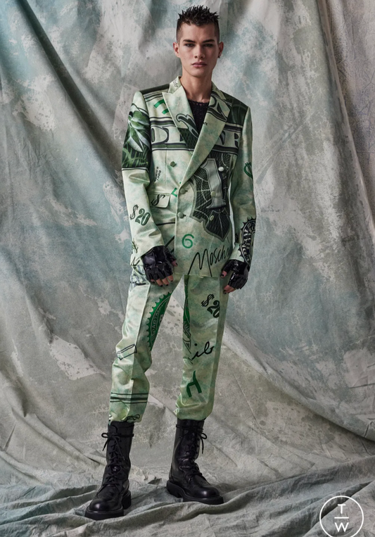 2023 Green Satin Dollar Print Blazer, Size-Medium