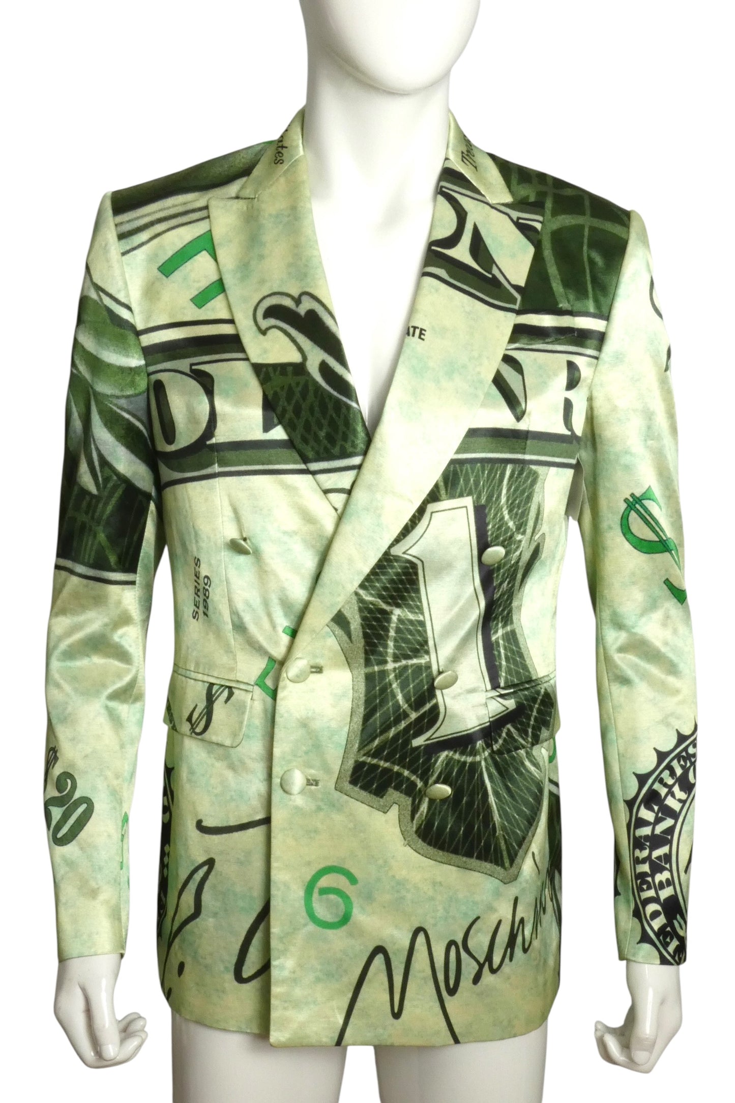 2023 Green Satin Dollar Print Blazer, Size-Medium