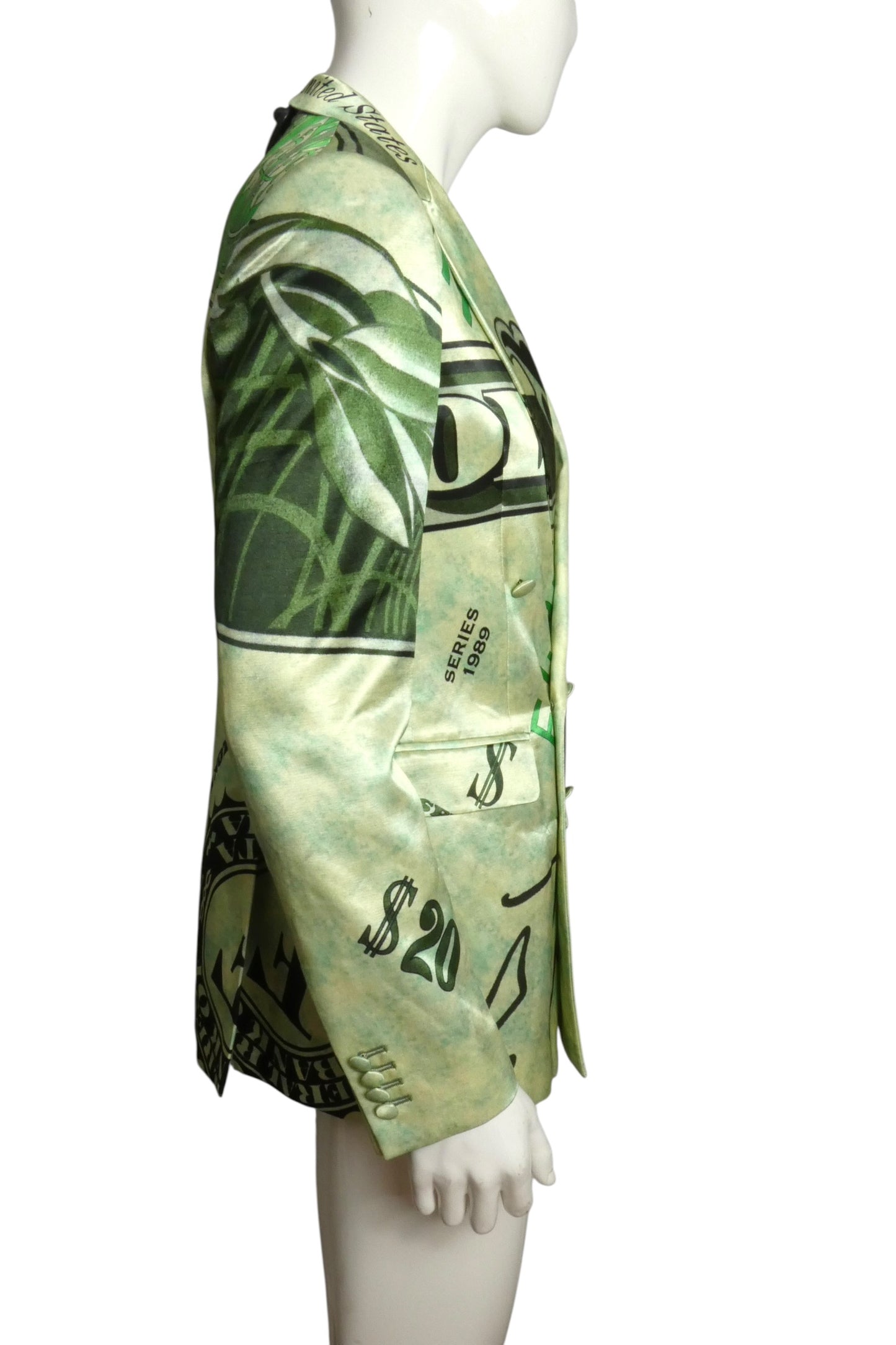 2023 Green Satin Dollar Print Blazer, Size-Medium
