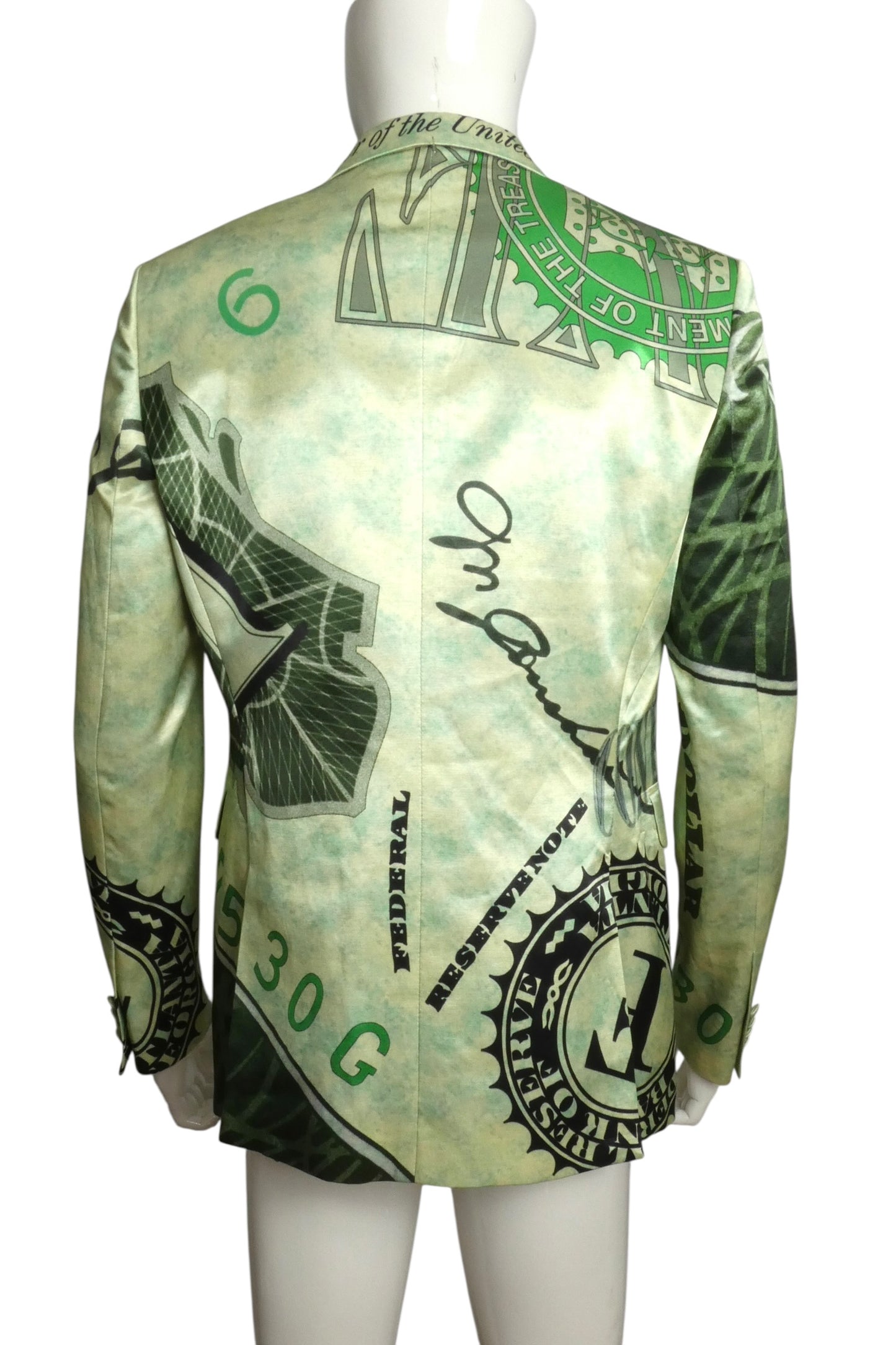 2023 Green Satin Dollar Print Blazer, Size-Medium