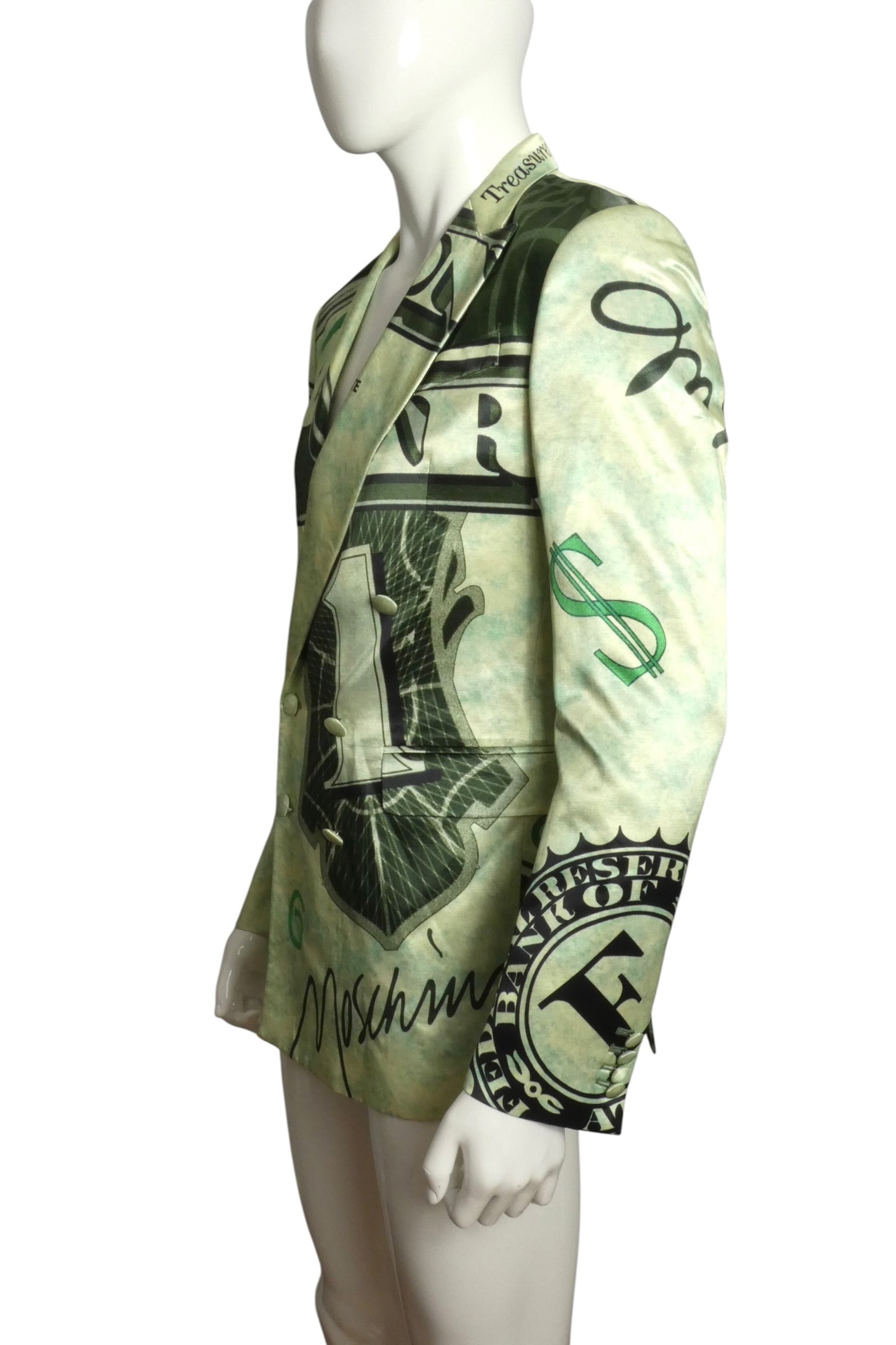 2023 Green Satin Dollar Print Blazer, Size-Medium
