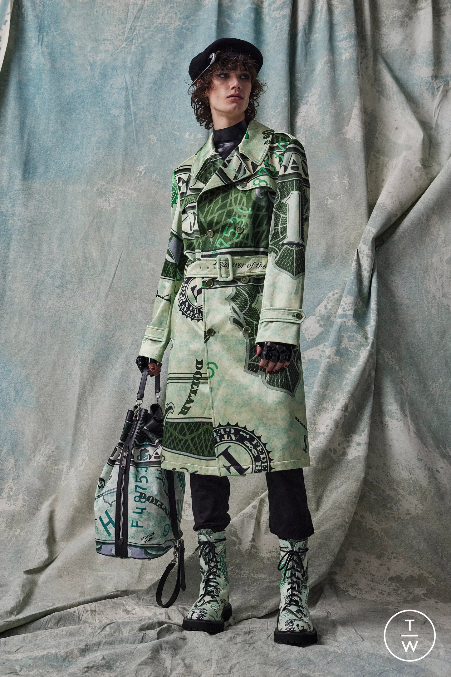 2023 NWT Satin Print Trench Coat, Size-Medium