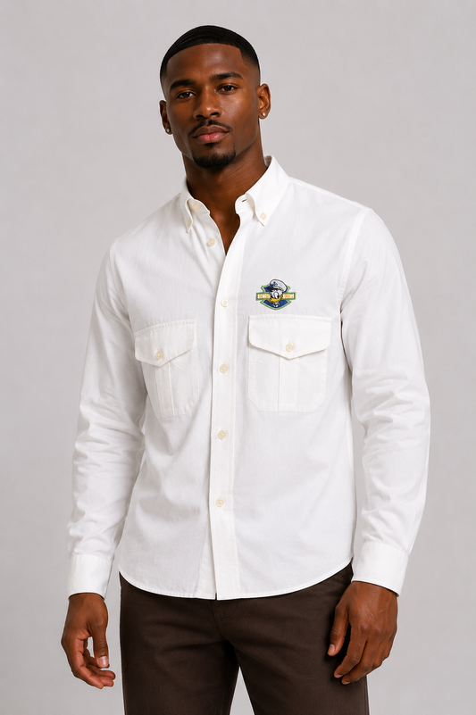 1990s White Cotton "Donald Duck" Oxford Shirt, Size-Medium