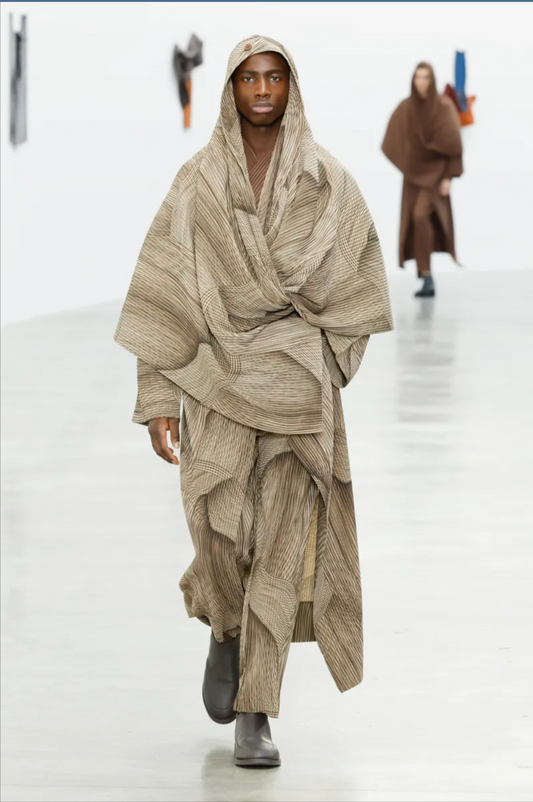 ISSEY MIYAKE - 2024 NWT Brown Printed Plissé Pleat Coat, Size-Large