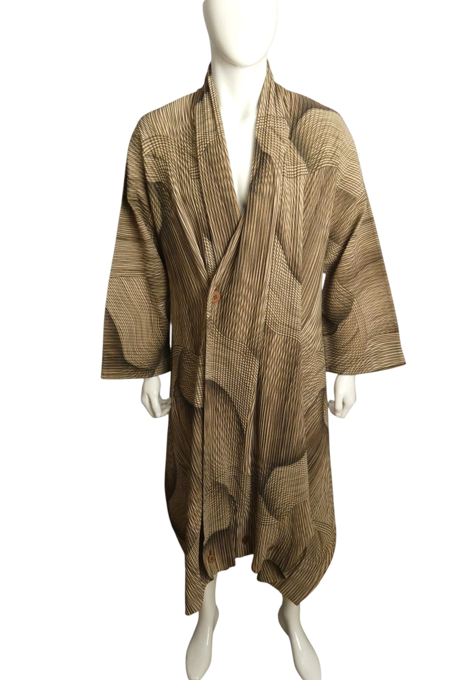 ISSEY MIYAKE - 2024 NWT Brown Printed Plissé Pleat Coat, Size-Large