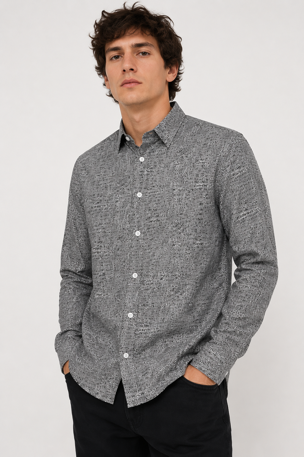 Graphic Print L/S Shirt, Size Medium