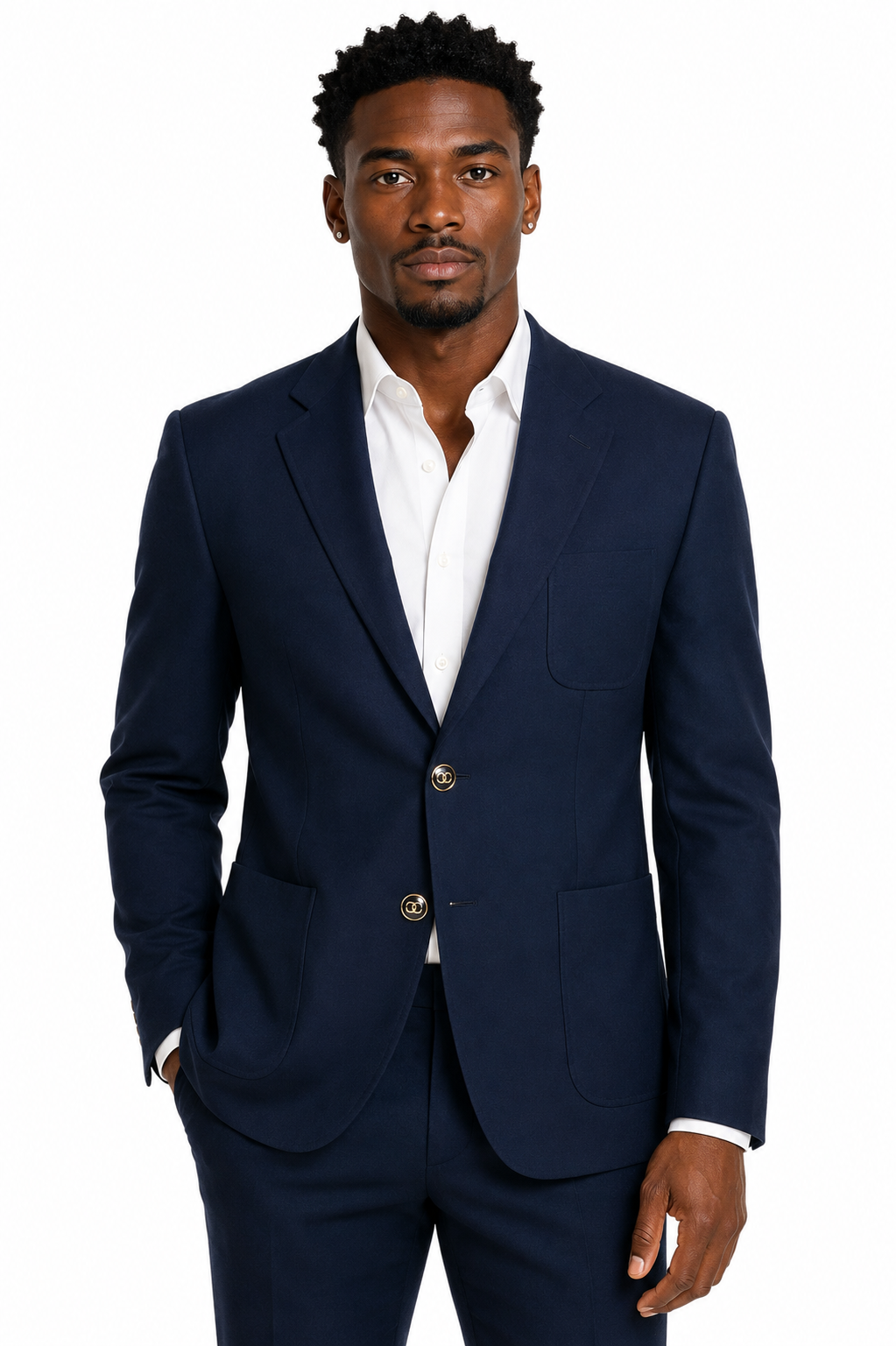 Navy Wool Gabardine Blazer, Size-XXLarge