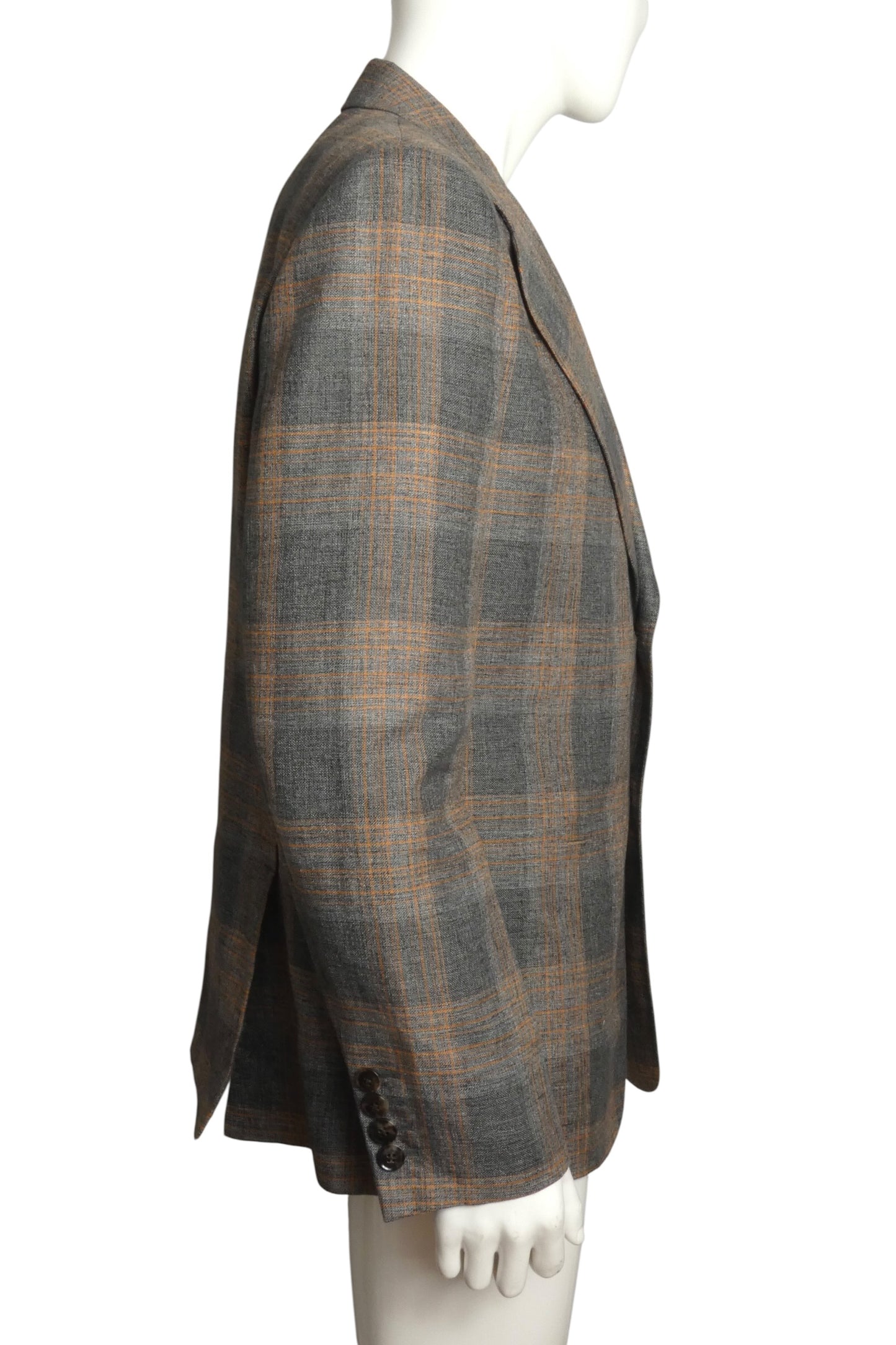 VALENTINO - Grey and Orange Wool Plaid Blazer, Size-XLarge