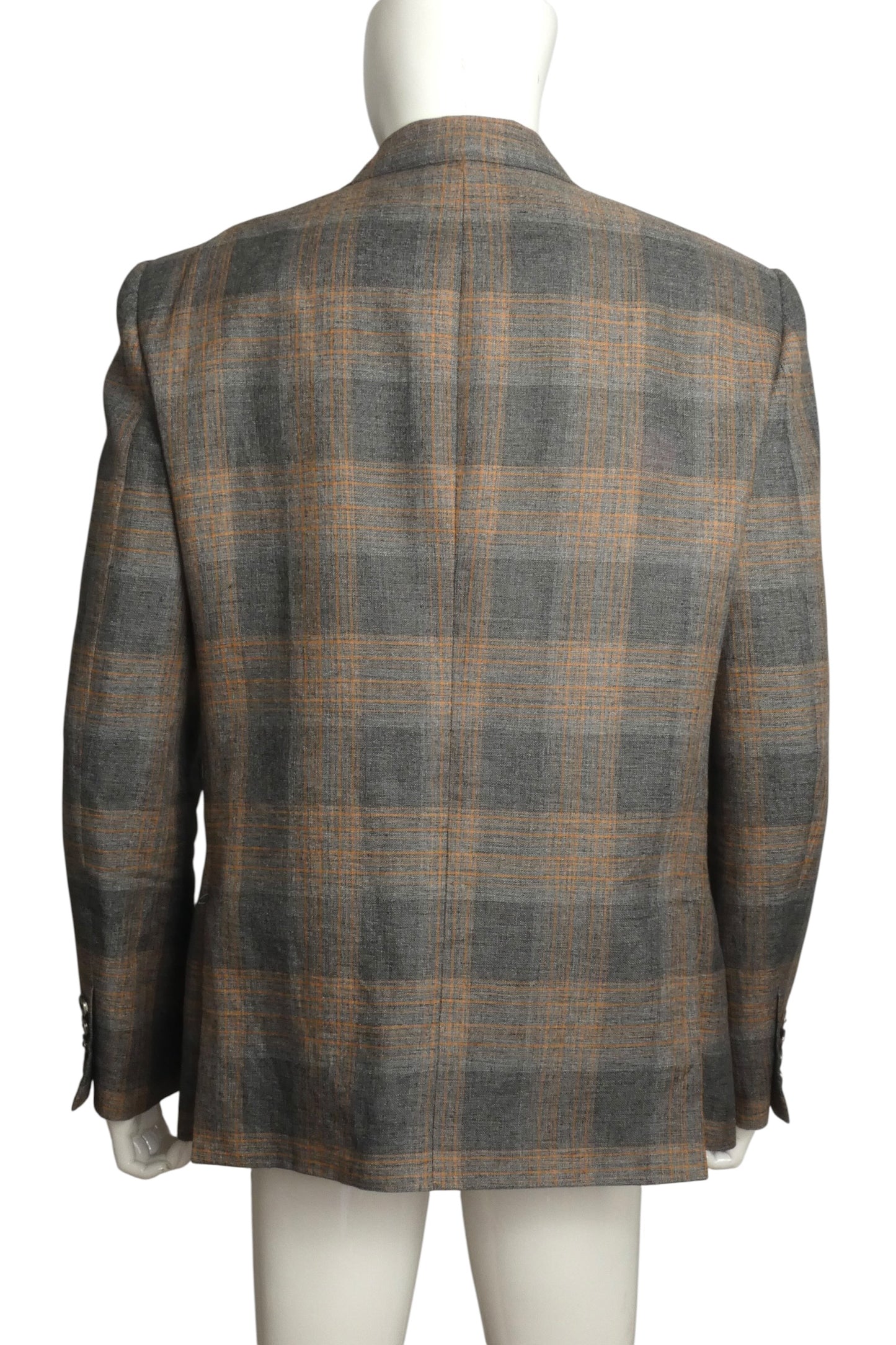 VALENTINO - Grey and Orange Wool Plaid Blazer, Size-XLarge