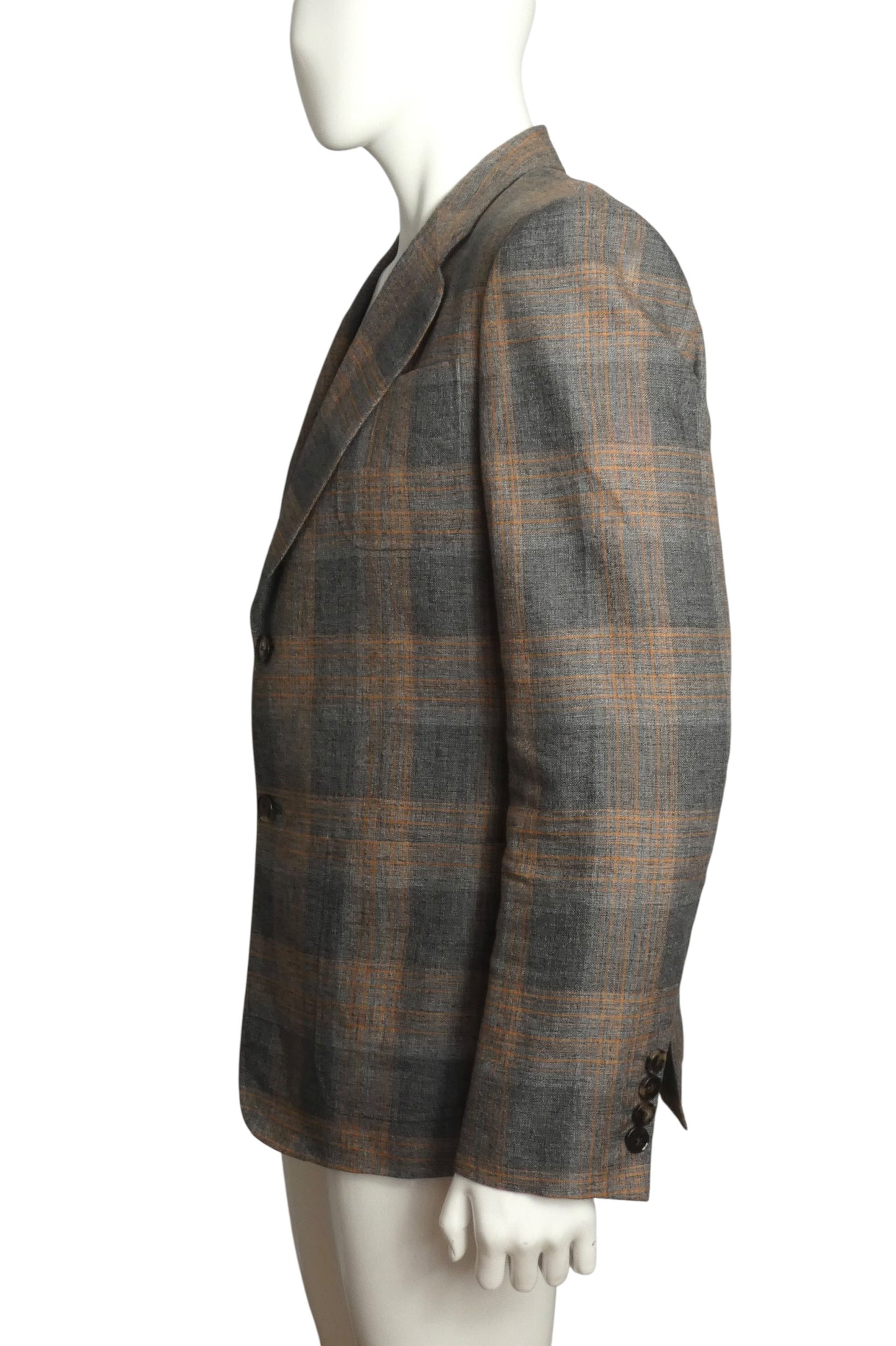 VALENTINO - Grey and Orange Wool Plaid Blazer, Size-XLarge