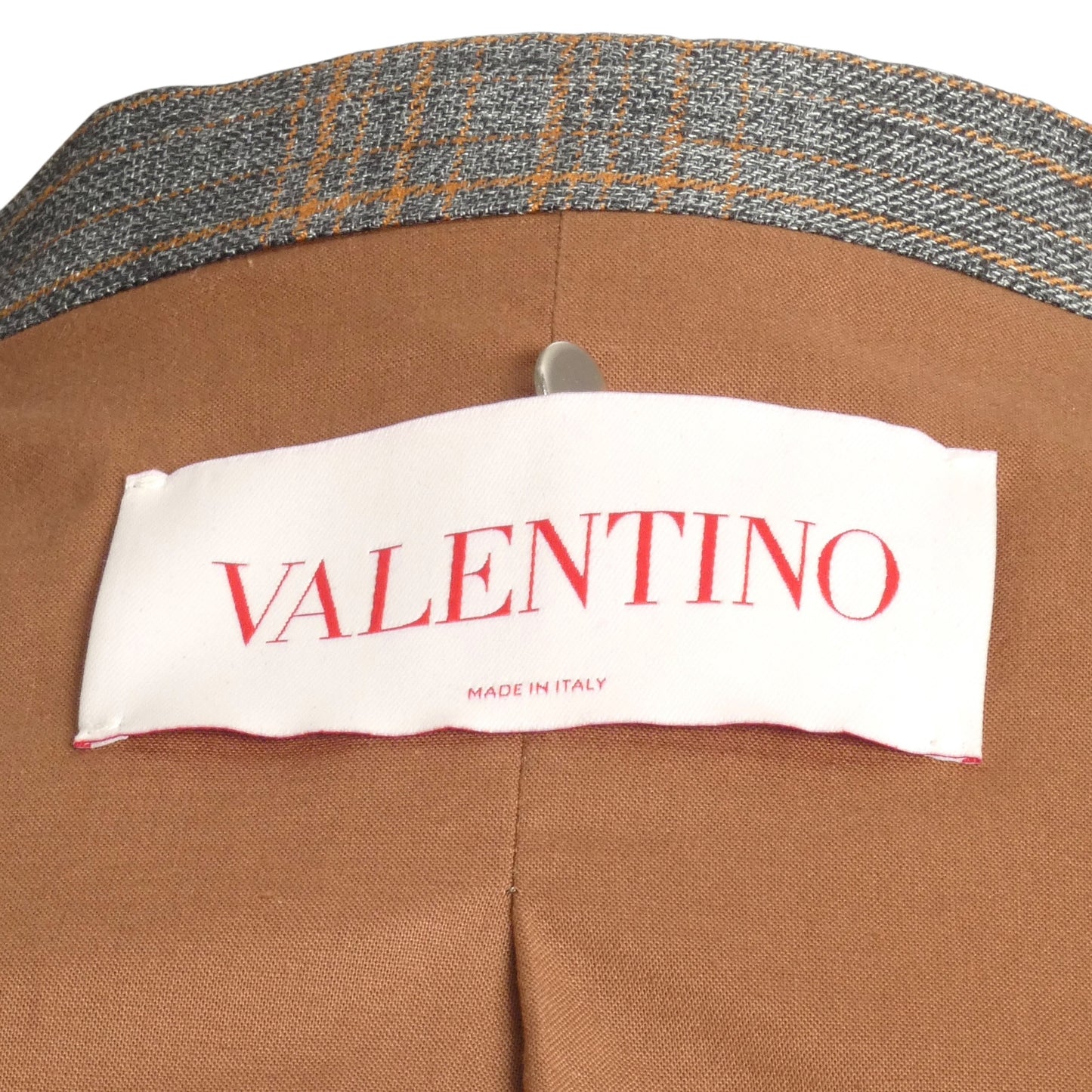 VALENTINO - Grey and Orange Wool Plaid Blazer, Size-XLarge