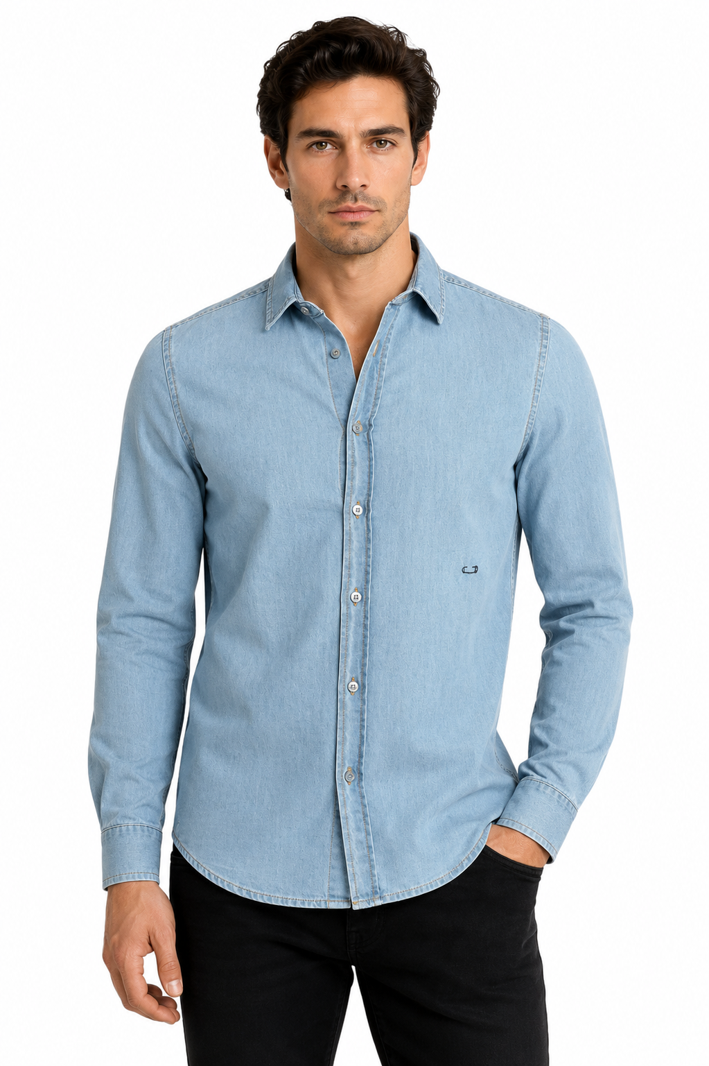 2018 NWT Chambray Embroidered Shirt, Size-Small