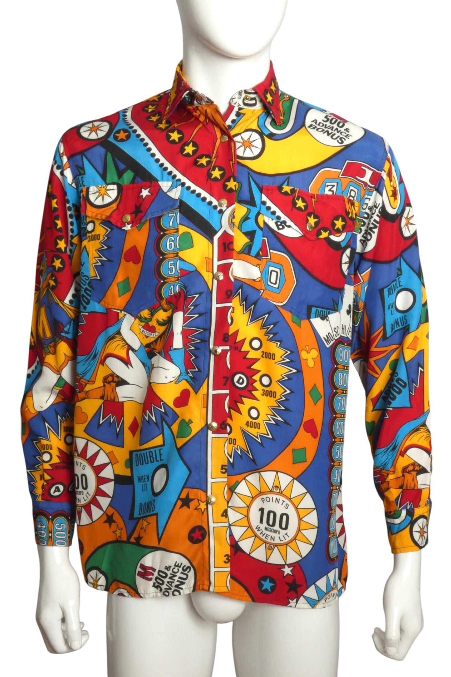 1990s Oversized Rayon Pin Ball Shirt, Size-Small