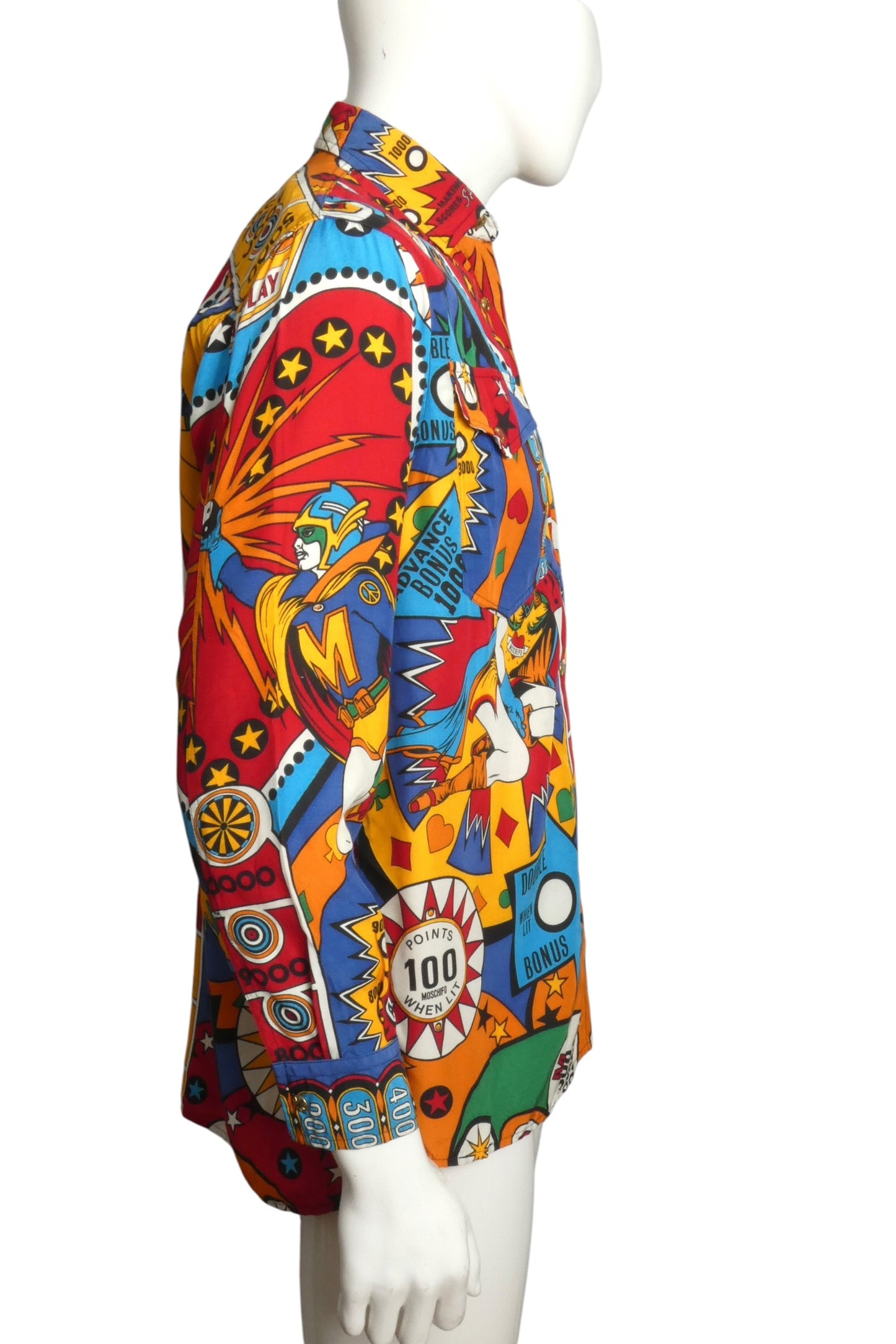 1990s Oversized Rayon Pin Ball Shirt, Size-Small