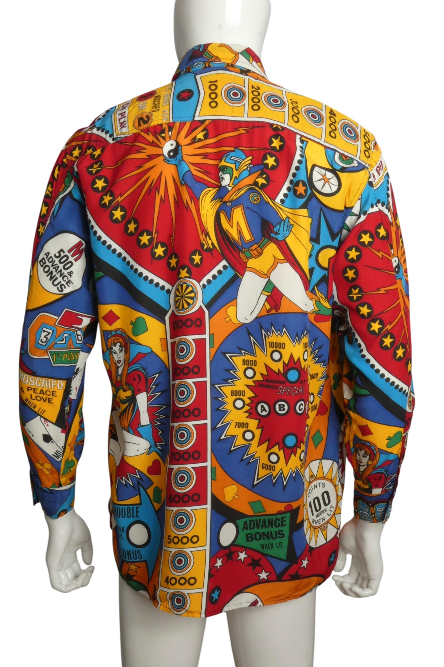 1990s Oversized Rayon Pin Ball Shirt, Size-Small